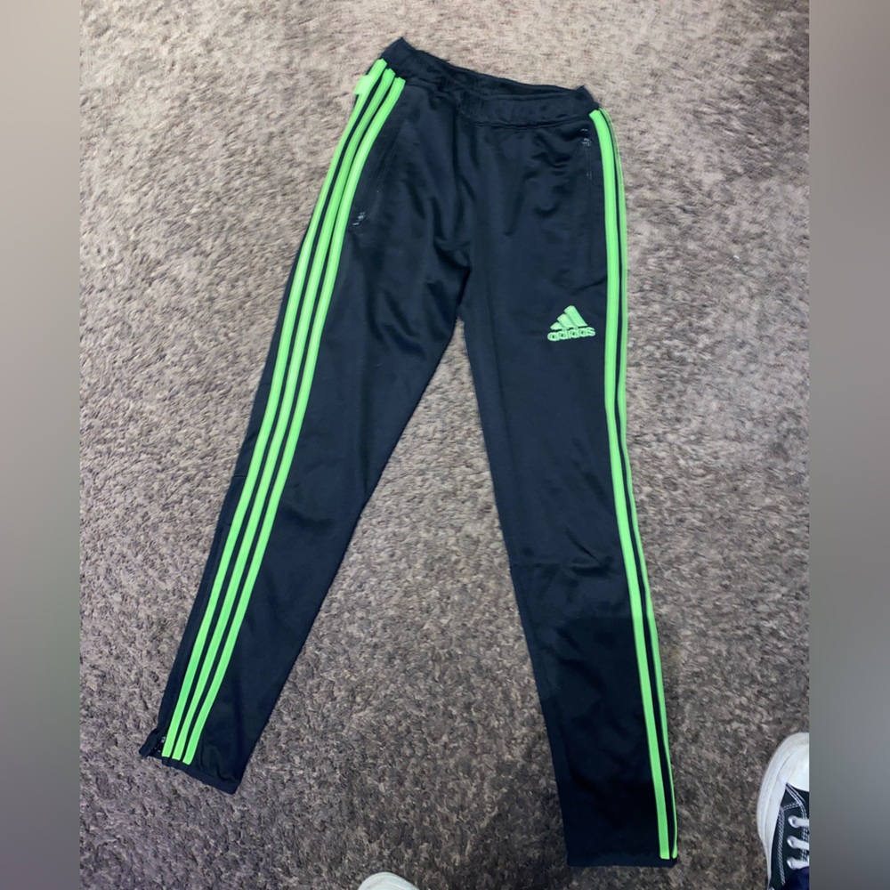 Black and lime green adidas track pants
